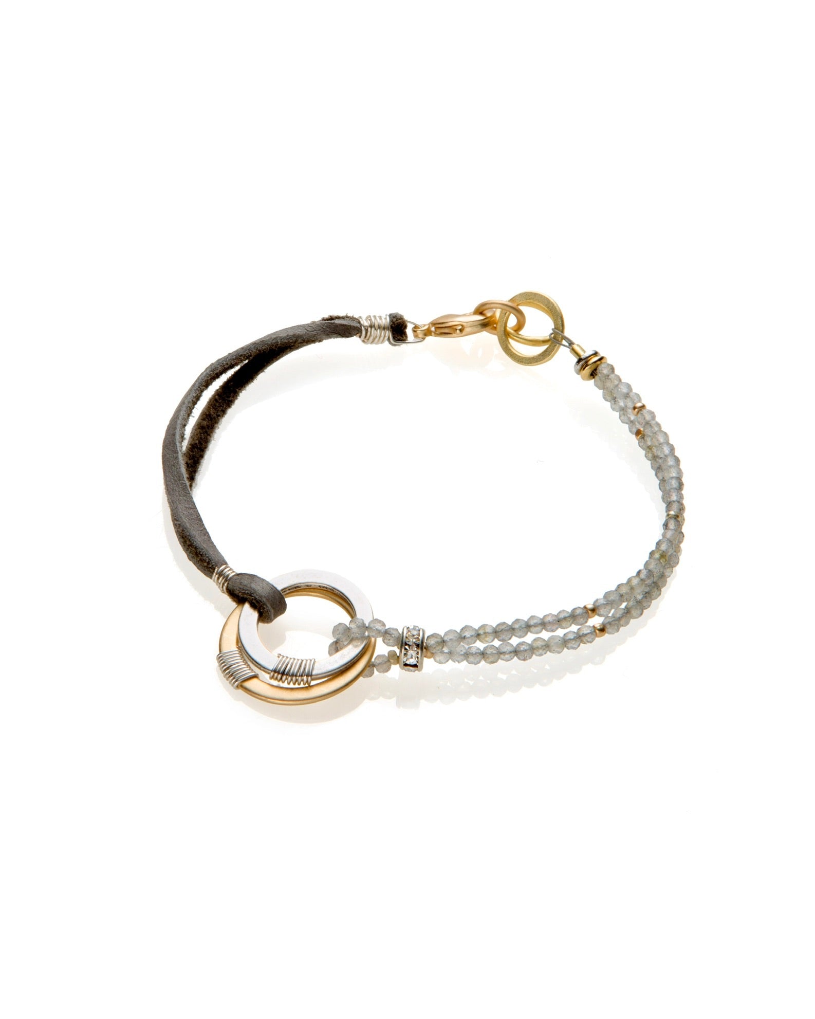 wrap bracelet in labradorite with gold electroplate