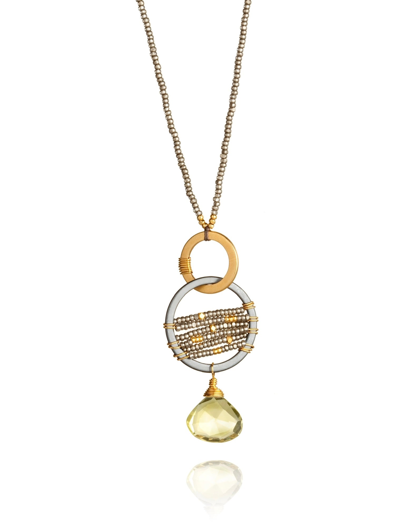 pendant necklace in lemon topaz with charlottes with 24k gold accents and oxidized silver