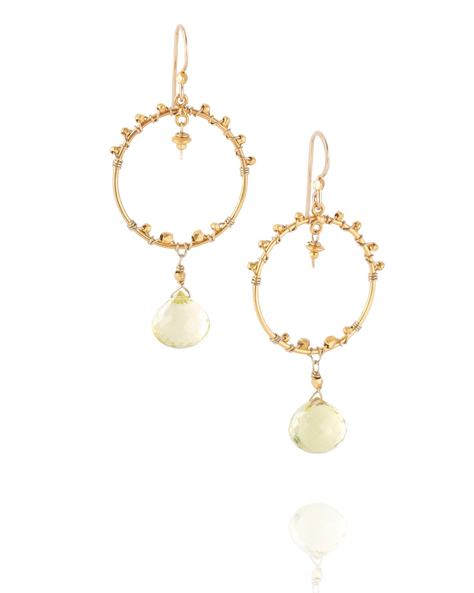drop earrings in faceted lemon topaz with 22k gold over sterling and 14k gold wire