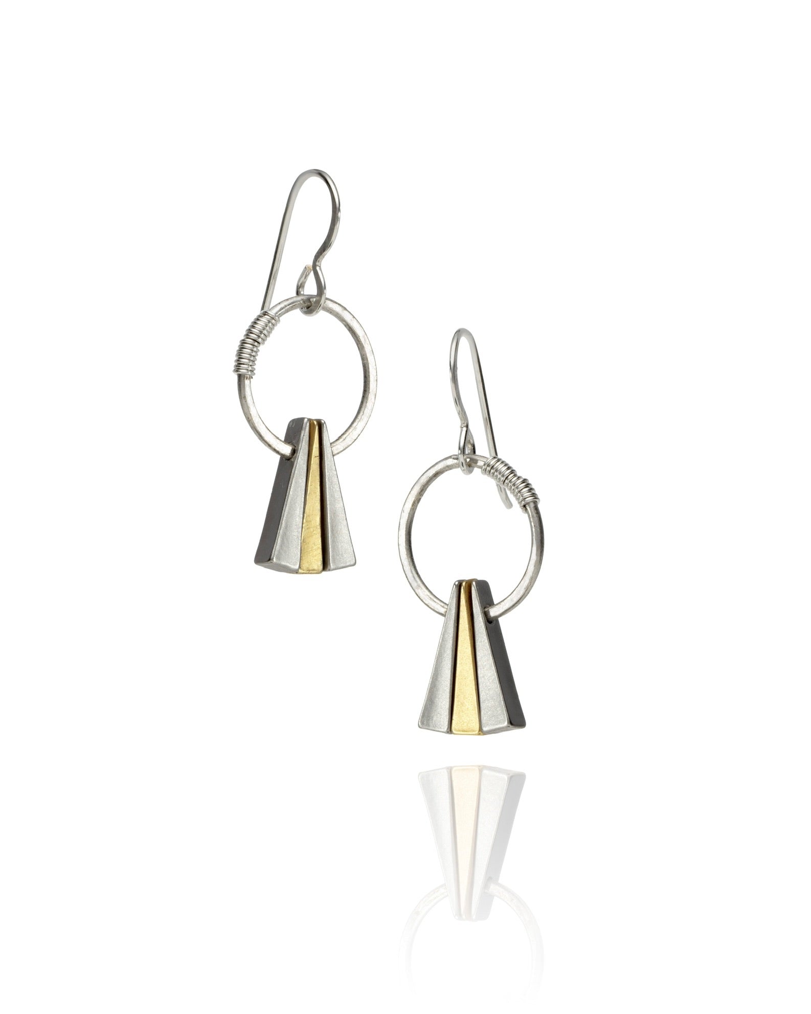 circle triangle drop earrings with mixed metal electroplate
