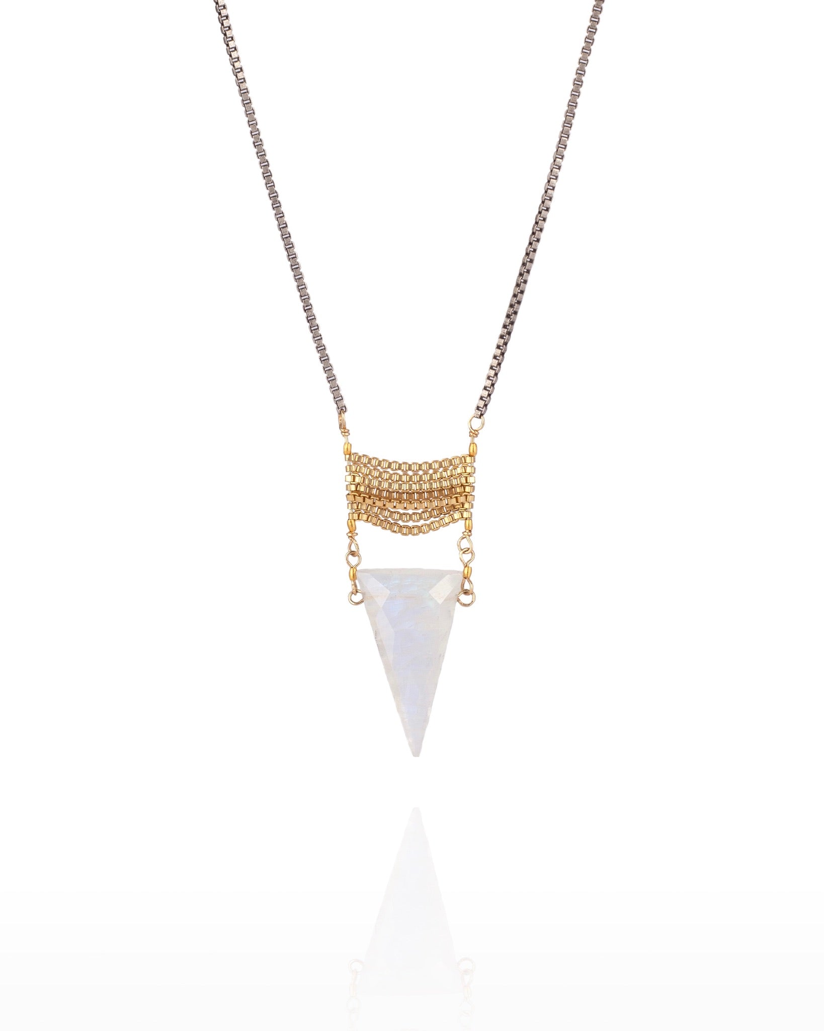 triangle pendant necklace in moonstone with mixed metal electroplate and 24k gold over sterling accents