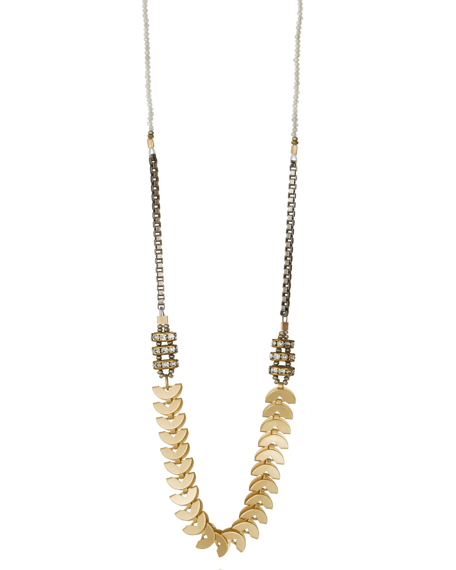 quartz and vintage crystal necklace on antique silver box chain