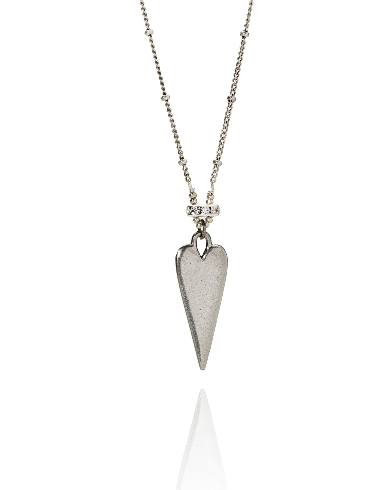 elongated heart pendant necklace in silver