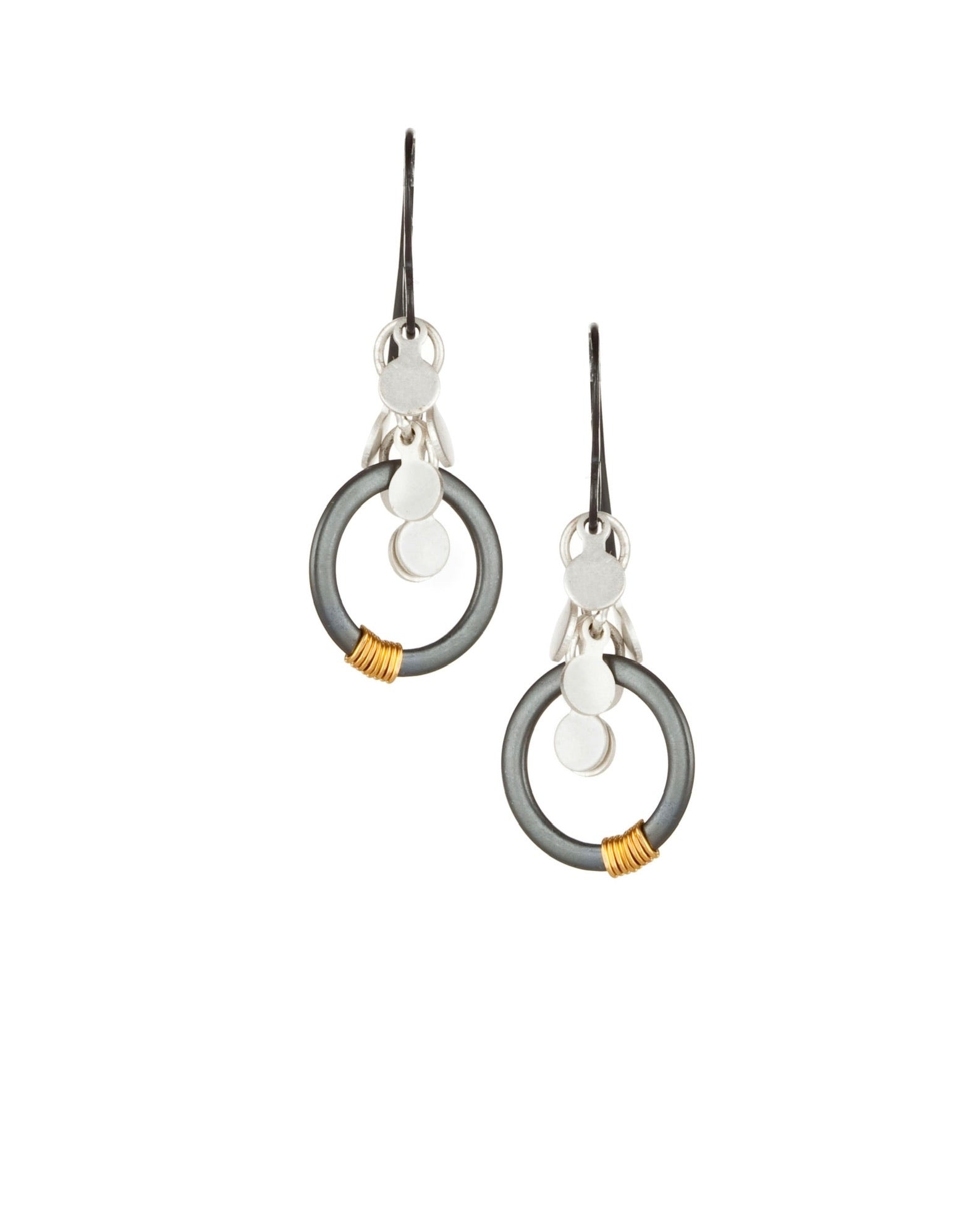 small drop earrings in oxidized silver with matte silver paddle elements