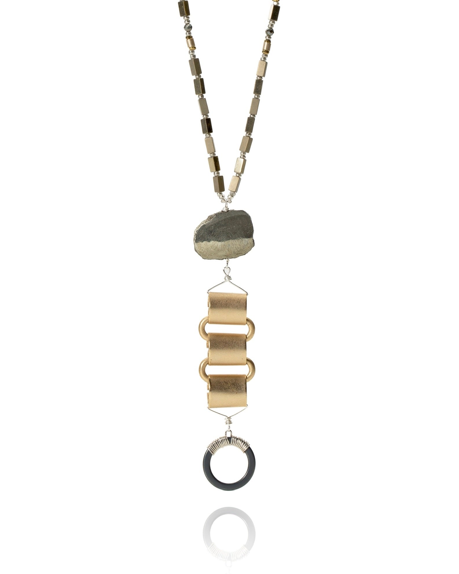 pendant necklace in pyrite with bronze hematite with gold electroplate