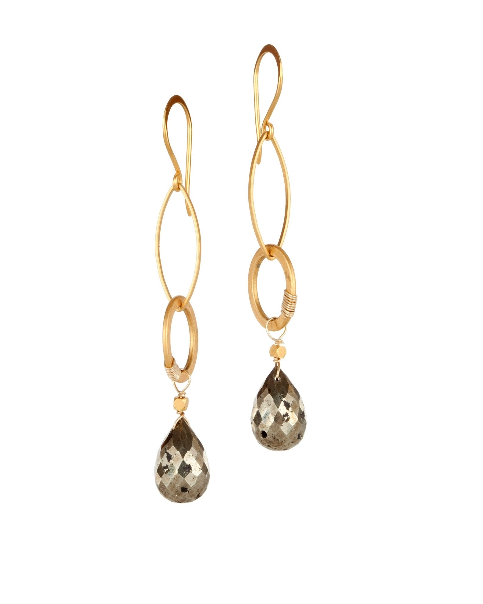 earrings in pyrite drop with 24k gold over sterling