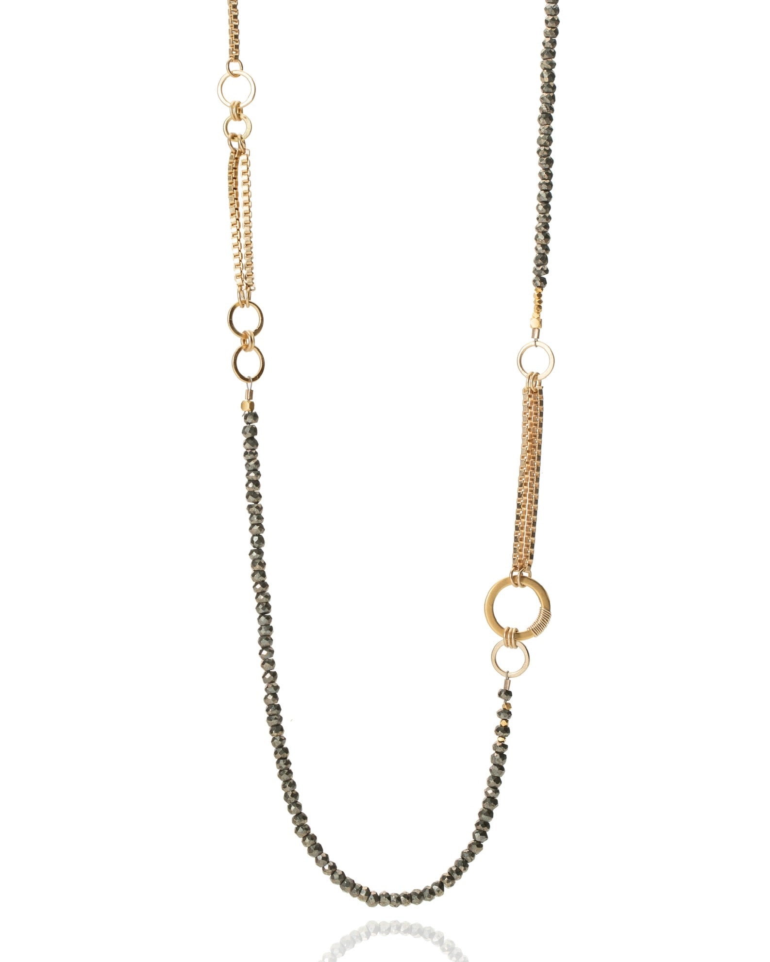 long necklace in pyrite with gold electroplate