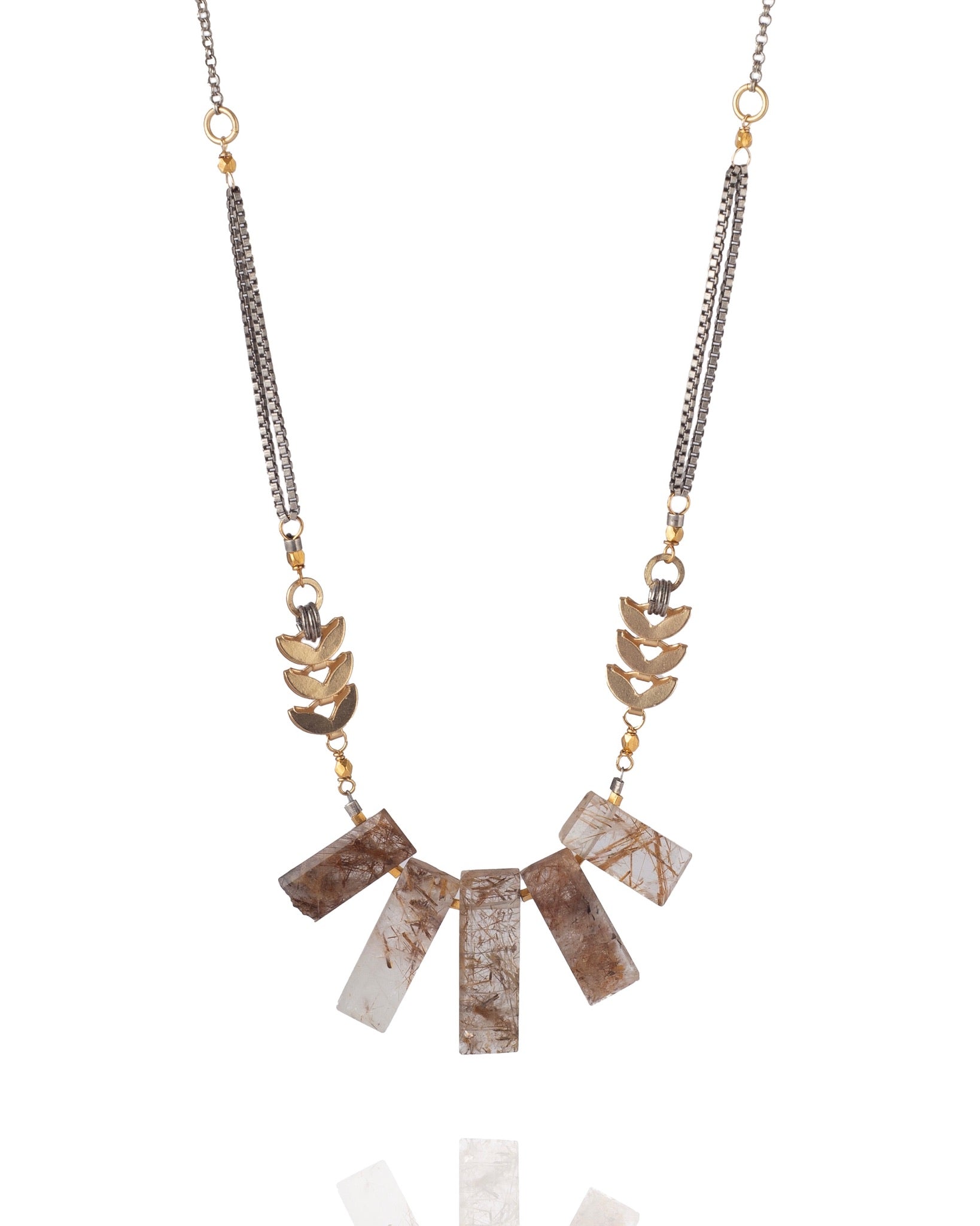 geometric necklace with rutilated quartz drops