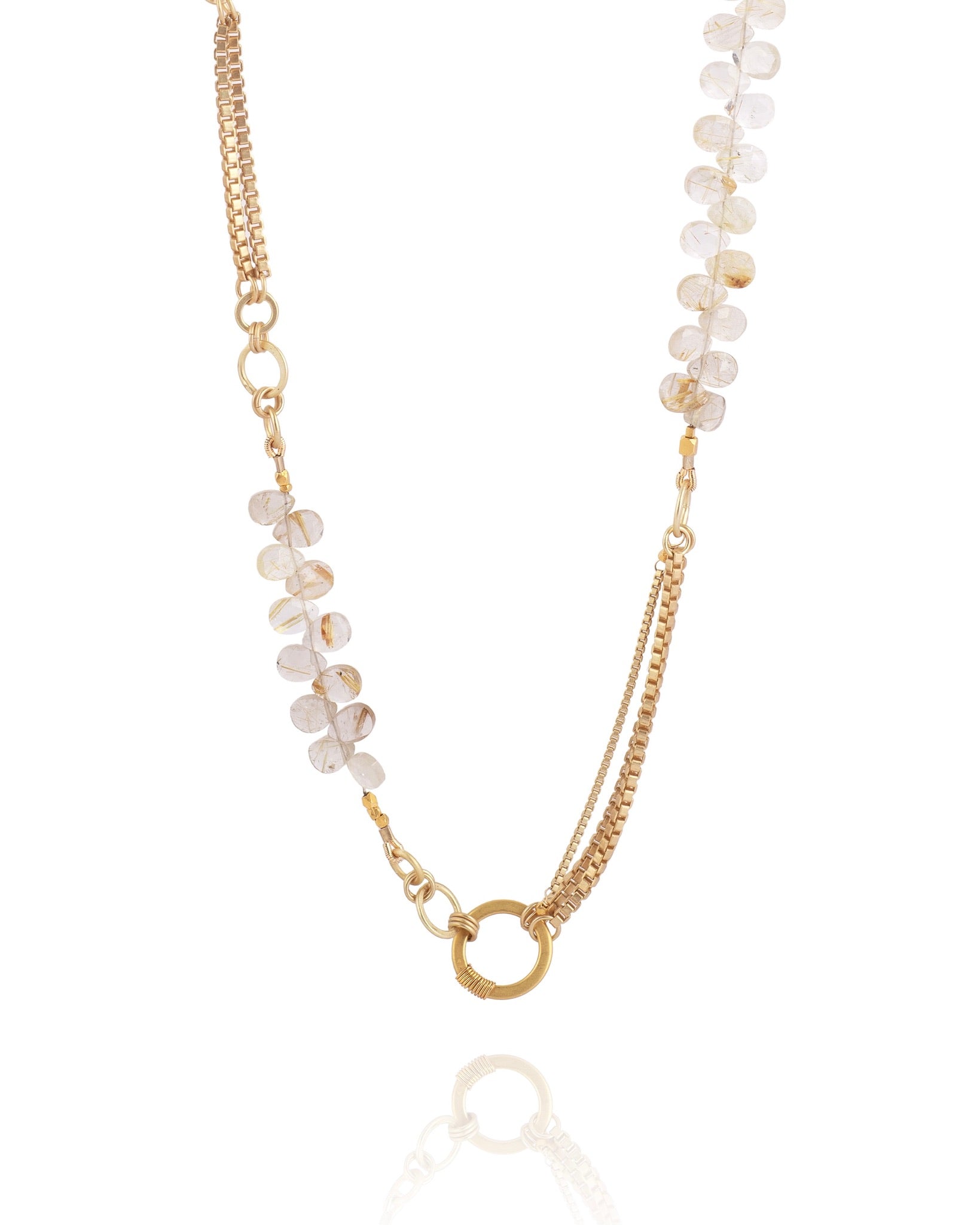 layered necklace in gold rutilated quartz with gold electroplate and 24k gold over sterling accents