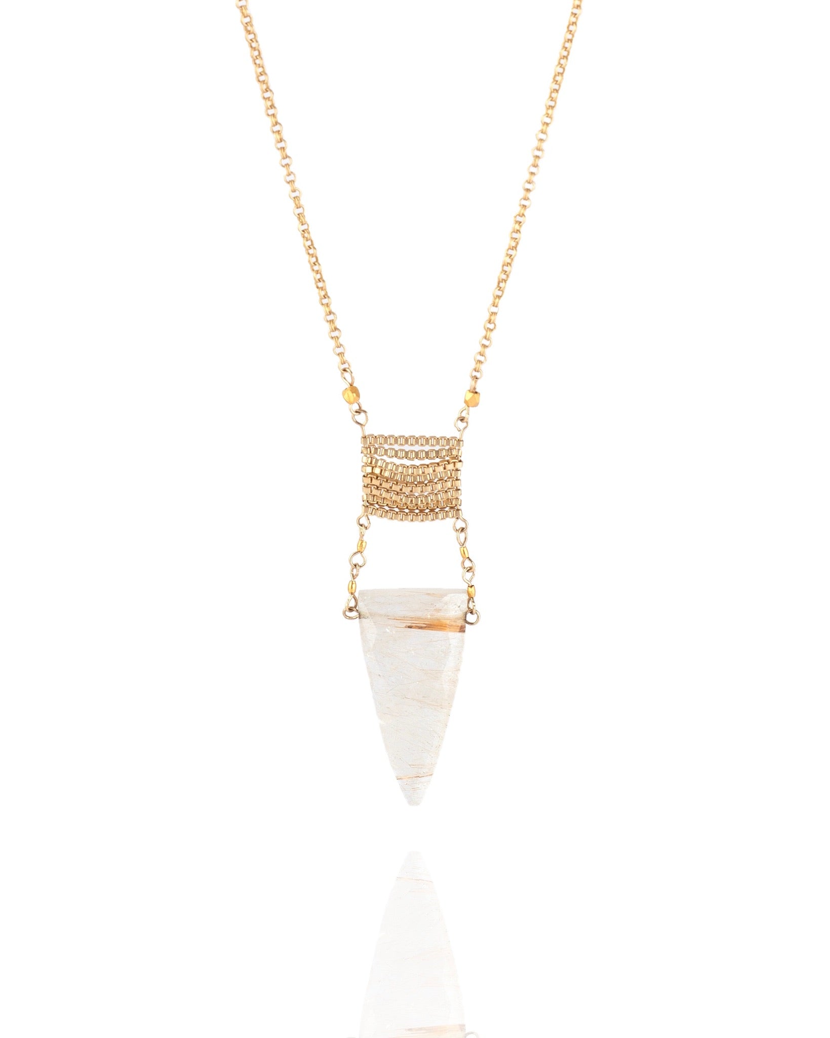 pendant necklace in gold rutilated quartz with gold electroplate