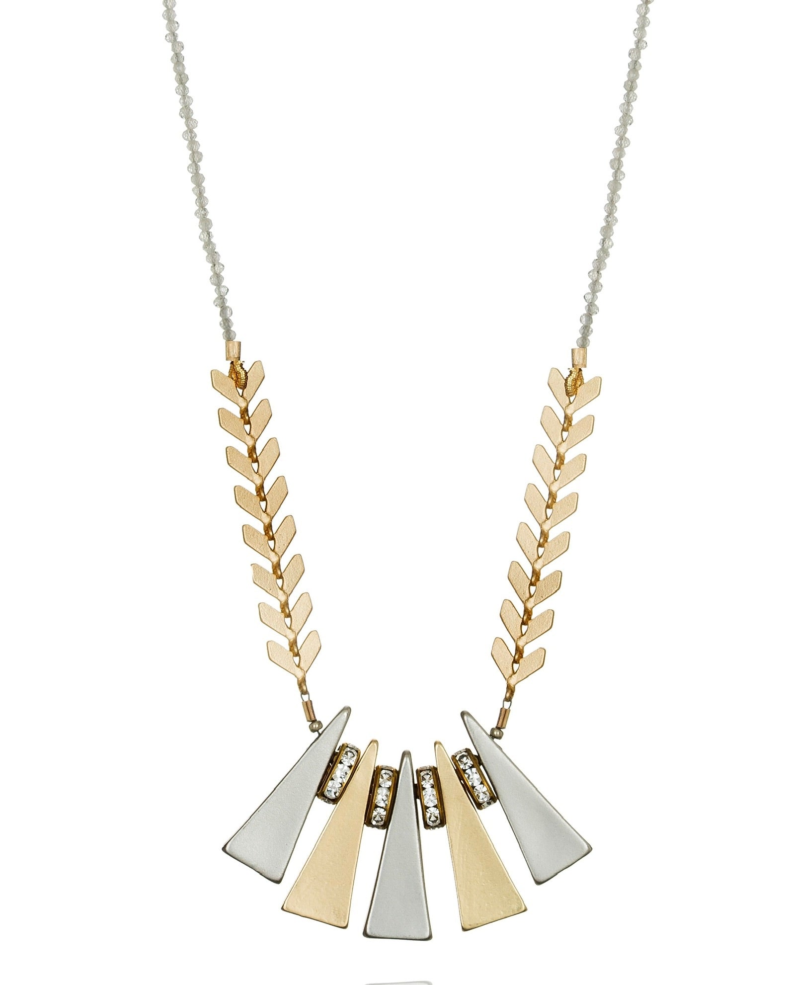 vintage crystal and quartz chain necklace with gold and silver tones