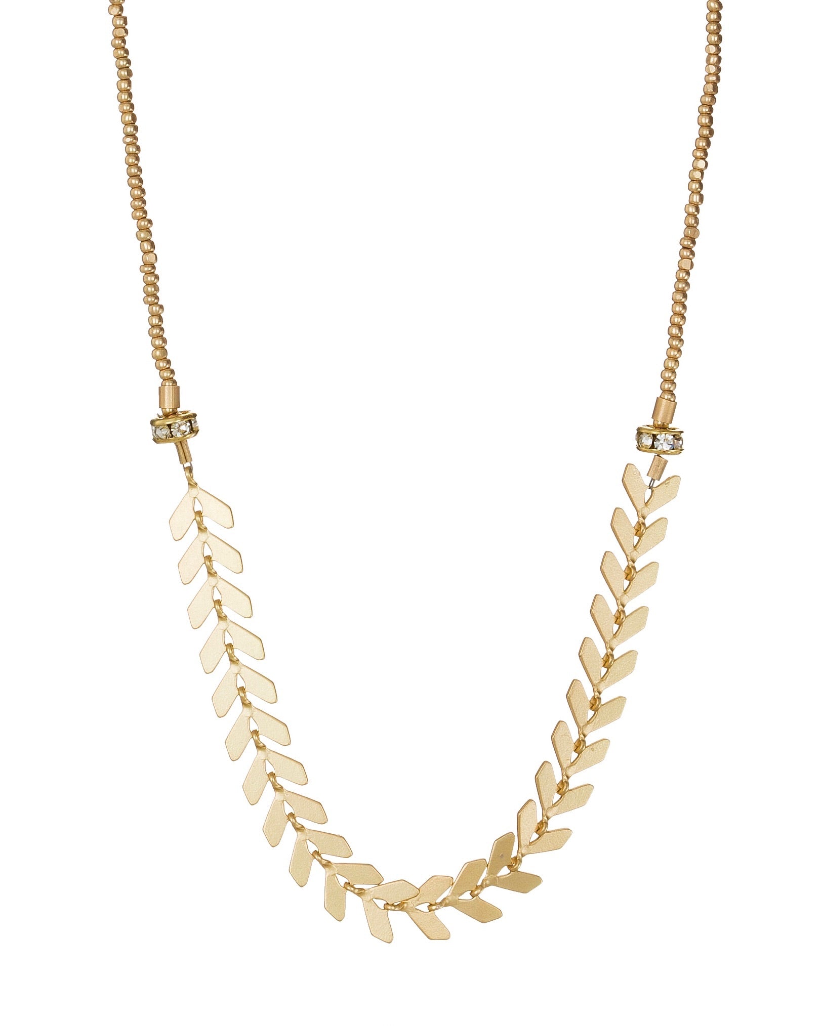 charlotte bead necklace with light gold satin electroplate chain