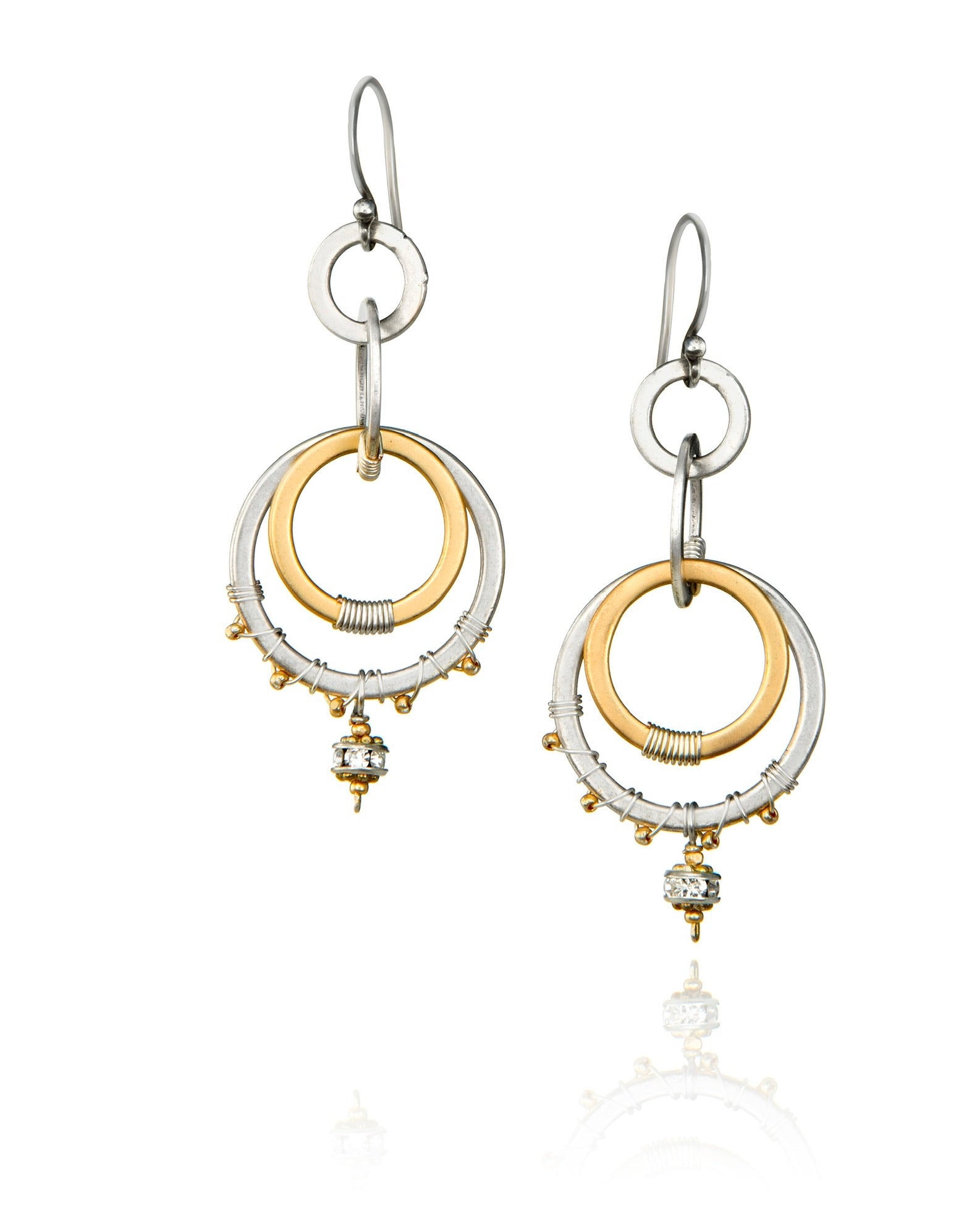 double circle drop earrings in sterling silver with gold electroplate