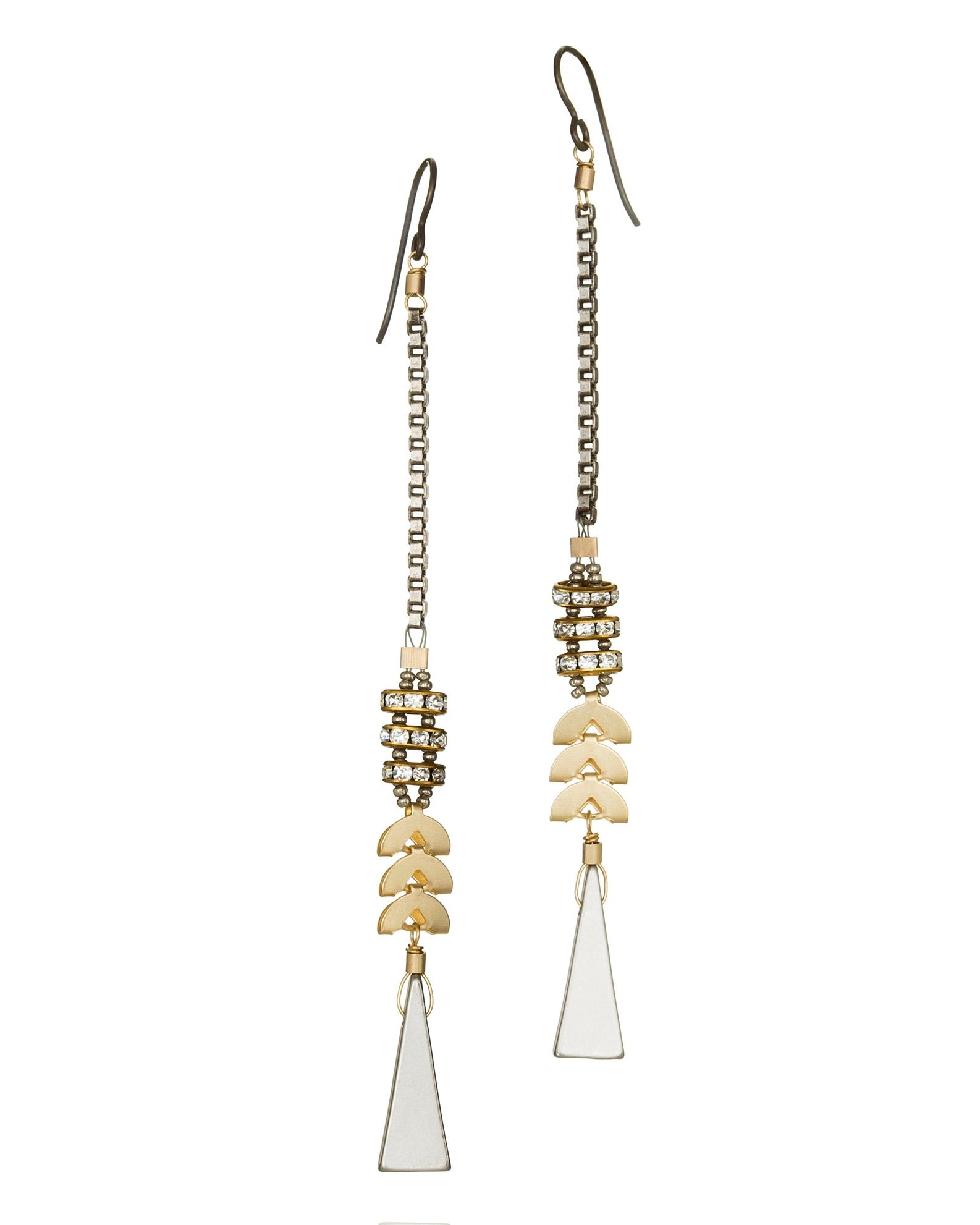 long linear drop earrings in vintage crystal with gold electroplate