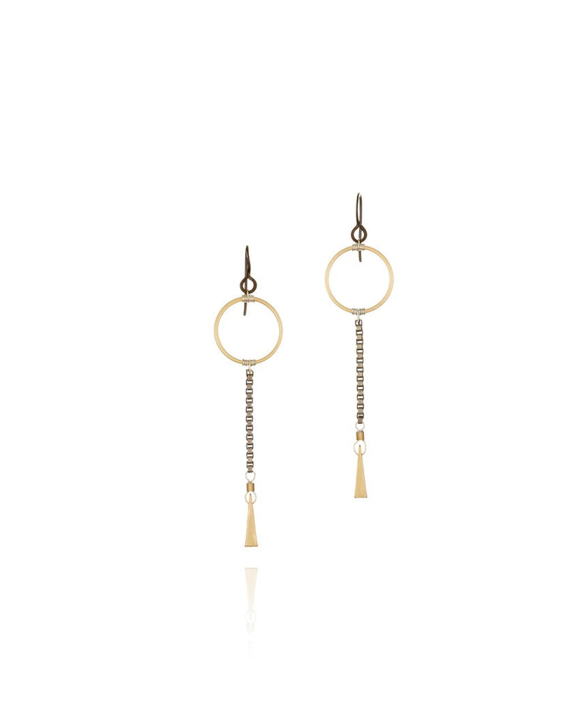 gold & silver circle chain drop earrings 