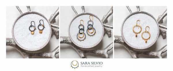 our collection of mixed metal and gold plated circle drop earrings