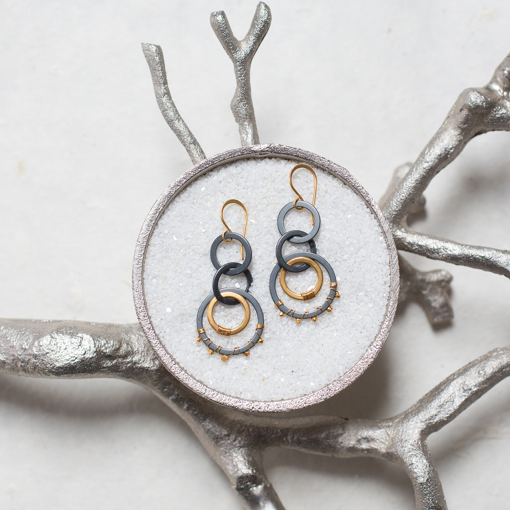 gold & silver circle dangle earrings