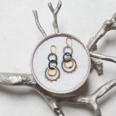 gold & silver circle dangle earrings