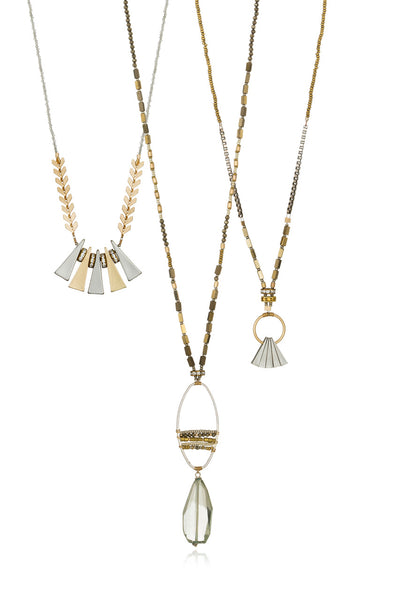 our collection of mixed metal and gem stone layers necklaces