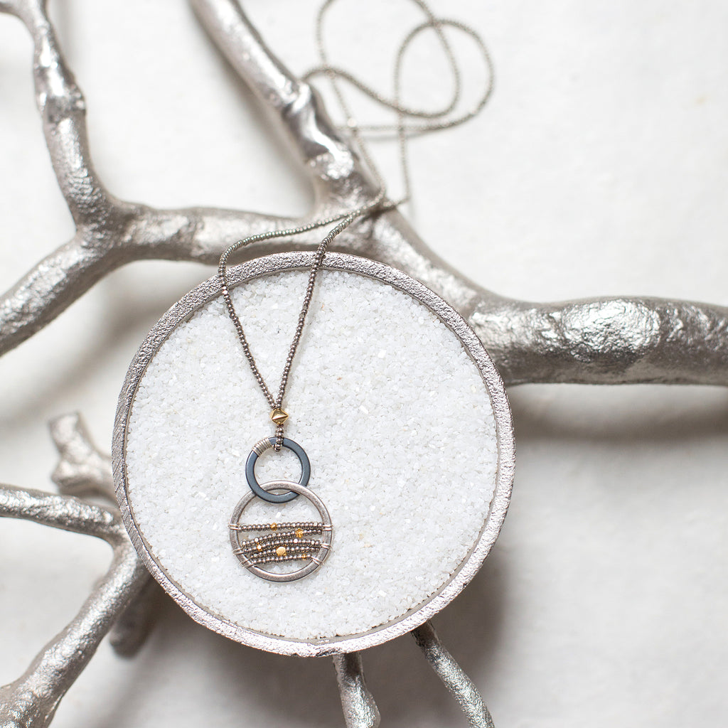 gold & silver circle pendant necklace