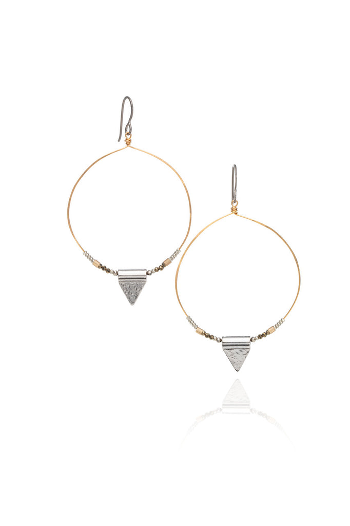 gold hoop & silver triangle drop earrings
